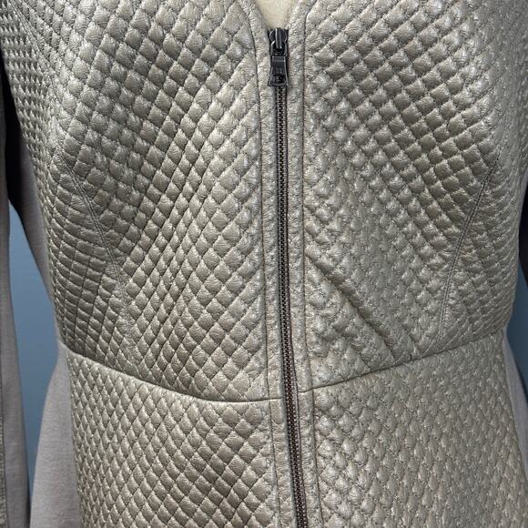 BCBG Maxazria Pearson Diamond Soft Faux Leather Zip Quilted Jacket Peplum Gold - Picture 5 of 8